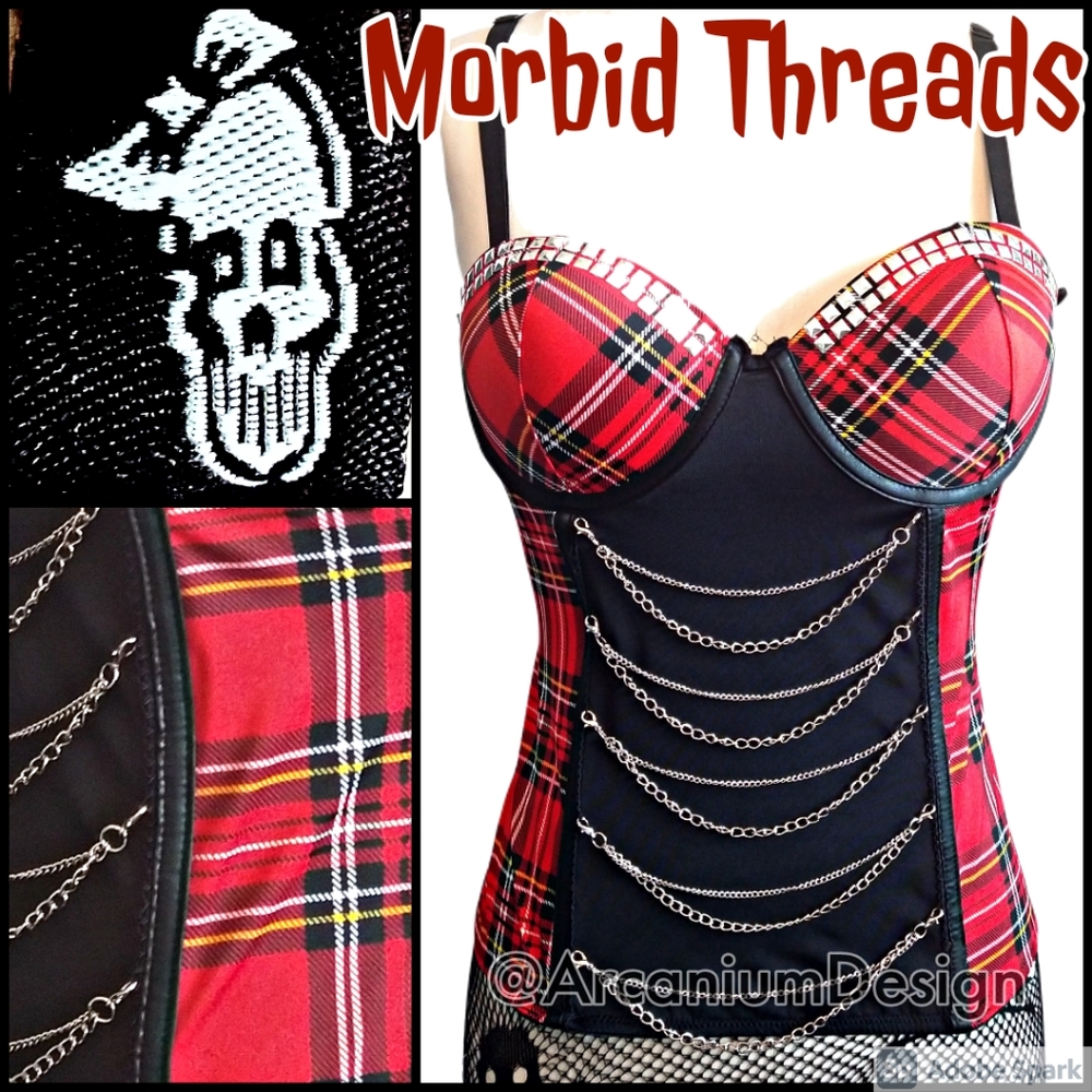 ❌SOLD Morbid Threads Punk Corset Bustier Red Plaid Goth - Picture 1 of 11